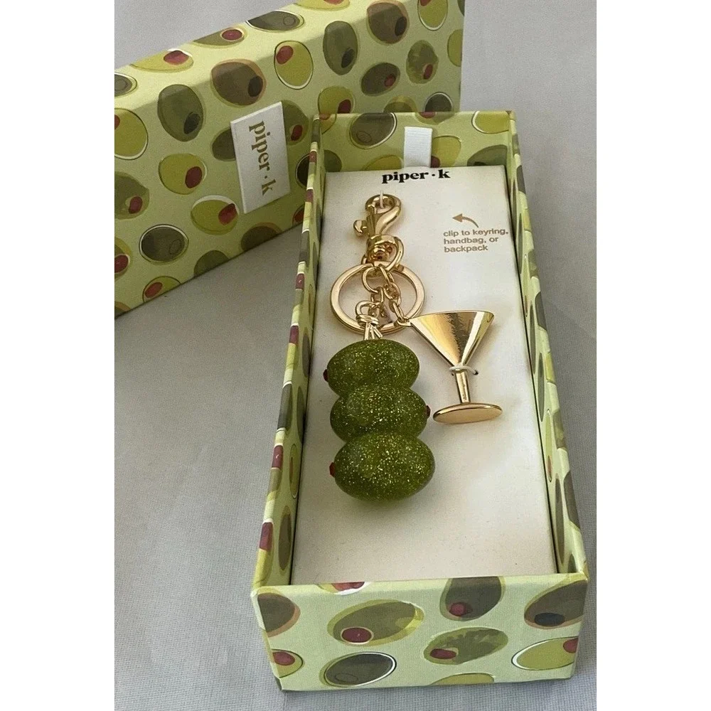 NEW RELEASE Piper K Sparkly Olive & Martini Glass Keychain Bag Charm